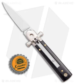 AGA 6" Lever Lock Automatic Italian Knife Ebony W/Cross Bolsters (2.5" Polish) 9 AGA 6" Lever Lock Automatic Italian Knife Ebony W/Cross Bolsters (2.5" Polish) -Sharp Knives World AGA 6in LL Ebony Wood Auto Cross Bolsters Satin BHQ 177247 jr bottlecap