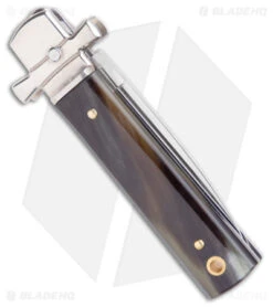 AGA 6" Lever Lock Automatic Italian Knife Horn W/Cross Bolsters (2.5" Satin) 8 AGA 6" Lever Lock Automatic Italian Knife Horn W/Cross Bolsters (2.5" Satin) -Sharp Knives World AGA 6in LL Horn Auto Cross Bolsters Satin BHQ 177246 jr side