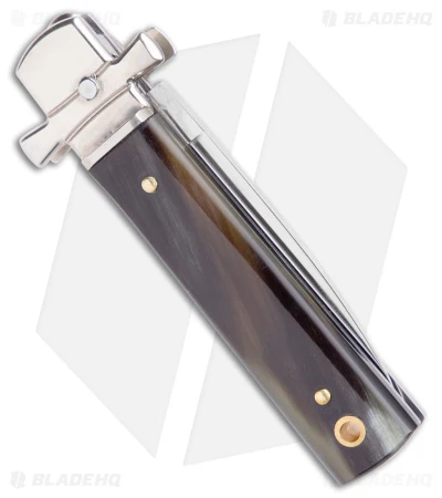 AGA 6" Lever Lock Automatic Italian Knife Horn W/Cross Bolsters (2.5" Satin) 5 AGA 6" Lever Lock Automatic Italian Knife Horn W/Cross Bolsters (2.5" Satin) - Image 3