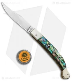 AGA Campolin 9" Sahara Italian Stiletto Lockback Automatic Abalone (3.8" Mirror) -Sharp Knives World AGA Camplin 9in Sahara Italian Stiletto LB Auto Abalone Mirror BHQ 90702 jr bottlecap