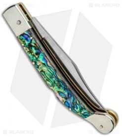 AGA Campolin 9" Sahara Italian Stiletto Lockback Automatic Abalone (3.8" Mirror) -Sharp Knives World AGA Camplin 9in Sahara Italian Stiletto LB Auto Abalone Mirror BHQ 90702 jr side