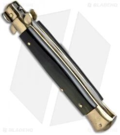 AGA Campolin 10" Italian Stiletto Automatic Brass/Brazilian (4.5" Satin Kris) -Sharp Knives World AGA Campolin 10in Stiletto Brazilian Horn Kriss BP 19126 jr side