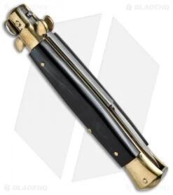 AGA Campolin 10" Italian Stiletto Picklock Automatic Brass/Ebony (4.5" Bayonet) 7 AGA Campolin 10" Italian Stiletto Picklock Automatic Brass/Ebony (4.5" Bayonet) -Sharp Knives World AGA Campolin 10in Stiletto Ebony Bayo BP 19128 jr side