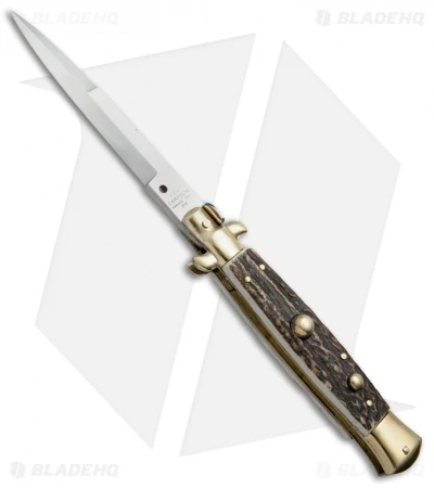 AGA Campolin 10" Italian Stiletto Picklock Automatic Brass/Stag (4.5" Bayonet) 3 AGA Campolin 10" Italian Stiletto Picklock Automatic Brass/Stag (4.5" Bayonet)