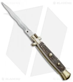 AGA Campolin 10" Italian Stiletto Picklock Automatic Brass/Stag (4.5" Kriss)