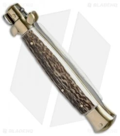 AGA Campolin 10" Italian Stiletto Picklock Automatic Brass/Stag (4.5" Kriss) 7 AGA Campolin 10" Italian Stiletto Picklock Automatic Brass/Stag (4.5" Kriss) -Sharp Knives World AGA Campolin 10in Stiletto Stag Horn Kriss BP 19125 jr side