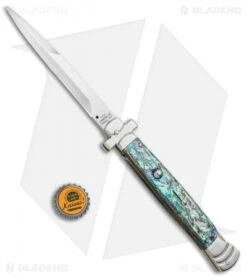AGA Campolin 11" Maltese Cr. Bayo Automatic Italian Stiletto Abalone (5" Satin) -Sharp Knives World AGA Campolin 11in Maltese Cr. Bayo Stiletto Abalone Satin BHQ 76350 jr bottlecap