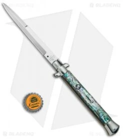 AGA Campolin 11" Picklock Automatic Italian Stiletto Abalone (5" Satin) 2017 -Sharp Knives World AGA Campolin 11in Picklock Italian Stiletto Abalone Satin BHQ 78223 jr bottlecap 2