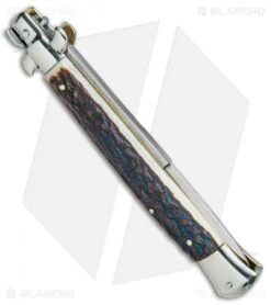 AGA Campolin 11" Picklock Automatic Italian Stiletto Stag (5" Satin) 2017 8 AGA Campolin 11" Picklock Automatic Italian Stiletto Stag (5" Satin) 2017 -Sharp Knives World AGA Campolin 11in Picklock Italian Stiletto Stag Horn Satin BHQ 78222 jr side