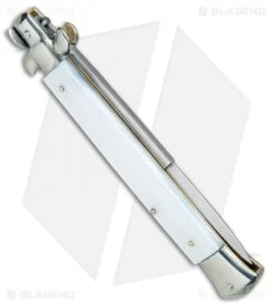 AGA Campolin 11" Picklock Automatic Italian Stiletto Pearlex (5" Satin) 2017 8 AGA Campolin 11" Picklock Automatic Italian Stiletto Pearlex (5" Satin) 2017 -Sharp Knives World AGA Campolin 11in Picklock Italian Stiletto White Pearl Satin BHQ 78228 jr side