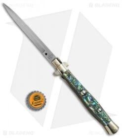AGA Campolin 11" Picklock Automatic Italian Stiletto Abalone (5"Satin) -Sharp Knives World AGA Campolin 11in picklock Stilletto Abalone BHQ 67465 jr bottlecap