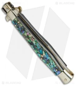 AGA Campolin 11" Picklock Automatic Italian Stiletto Abalone (5"Satin) -Sharp Knives World AGA Campolin 11in picklock Stilletto Abalone BHQ 67465 jr side