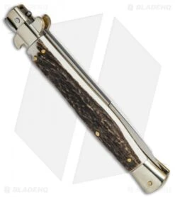AGA Campolin 11" Picklock Automatic Italian Stiletto Stag Horn (5"Satin) 2018 -Sharp Knives World AGA Campolin 11in picklock Stilletto Stag Horn BHQ 67468 jr side