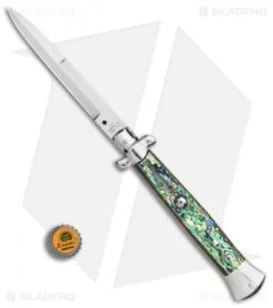 AGA Campolin 15" Automatic Italian Stiletto Abalone (6.6" Satin) -Sharp Knives World AGA Campolin 15in Auto Italian Stiletto Abalone 7in satin BHQ 87415 er bottlecap