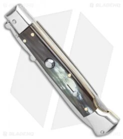 Sharp Knives World 30 Sharp Knives World -Sharp Knives World AGA Campolin 9 Swinguard Automatic Knife Brazilian Horn 5.75 Satin Dagger BHQ 121424 LS Spine