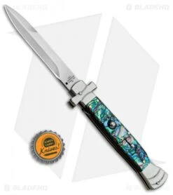 AGA Campolin 9" Maltese Cross Bayonet Italian Stiletto Knife Abalone (4" Satin) -Sharp Knives World AGA Campolin 9in Bayo Italian Stiletto Auto Abalone Satin BP 28947 jr bottlecap