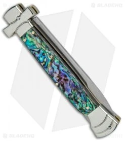 AGA Campolin 9" Maltese Cross Bayonet Italian Stiletto Knife Abalone (4" Satin) -Sharp Knives World AGA Campolin 9in Bayo Italian Stiletto Auto Abalone Satin BP 28947 jr side