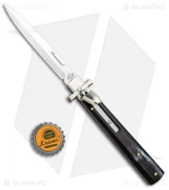 AGA Campolin 9" Dominus Leverlock Automatic Knife Dark Horn (4" Satin) -Sharp Knives World AGA Campolin 9in Dominus LL Auto Dark Horn Satin GO DOM23 C BHQ 97993 jr bottlecap