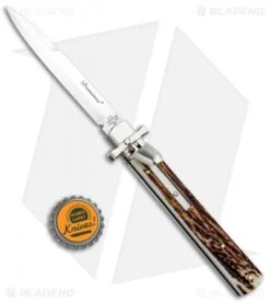AGA Campolin 9" Dominus Leverlock Automatic Knife Stag (4" Satin) -Sharp Knives World AGA Campolin 9in Dominus LL Auto Stag Satin GO DOM23 HB BHQ 97992 jr bottlecap