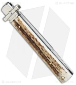 AGA Campolin 9" Dominus Leverlock Automatic Knife Stag (4" Satin) -Sharp Knives World AGA Campolin 9in Dominus LL Auto Stag Satin GO DOM23 HB BHQ 97992 jr side