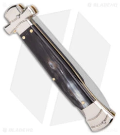 AGA Campolin 9" Maltese Cross Stiletto Automatic Knife Horn (4" Satin Bayo) 8 AGA Campolin 9" Maltese Cross Stiletto Automatic Knife Horn (4" Satin Bayo) -Sharp Knives World AGA Campolin 9in Maltese Cross Stiletto Auto Horn Bayo BHQ 177244 jr side