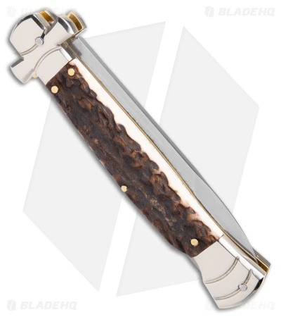 AGA Campolin 9" Maltese Cross Stiletto Automatic Knife Stag Horn (4" Polish) 5 AGA Campolin 9" Maltese Cross Stiletto Automatic Knife Stag Horn (4" Polish) - Image 3