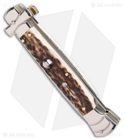 AGA Campolin 9" Maltese Cross Stiletto Automatic Knife Stag Horn (4" Polish) 4 AGA Campolin 9" Maltese Cross Stiletto Automatic Knife Stag Horn (4" Polish) - Image 2