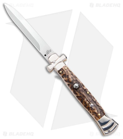 AGA Campolin 9" Maltese Cross Stiletto Automatic Knife Stag Horn (4" Polish) 3 AGA Campolin 9" Maltese Cross Stiletto Automatic Knife Stag Horn (4" Polish)