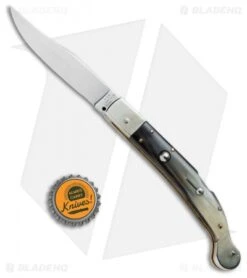 AGA Campolin 9" Sahara Italian Stiletto Lockback Auto Dark Horn (3.8" Mirror) -Sharp Knives World AGA Campolin 9in Shara Italian Stiletto LB Dark Horn Mirror BHQ 74050 jr bottlecap