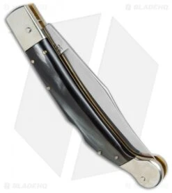AGA Campolin 9" Sahara Italian Stiletto Lockback Auto Dark Horn (3.8" Mirror) -Sharp Knives World AGA Campolin 9in Shara Italian Stiletto LB Dark Horn Mirror BHQ 74050 jr side