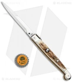 AGA Campolin 9" Sicilian Picklock Auto Sillito Knife Stag (4.1" Satin Bayo) -Sharp Knives World AGA Campolin 9in Sicilian Picklock Auto Stag Horn Satin Bayo BHQ 81940 jr bottlecap