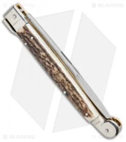 AGA Campolin 9" Sicilian Picklock Auto Sillito Knife Stag (4.1" Satin Bayo) -Sharp Knives World AGA Campolin 9in Sicilian Picklock Auto Stag Horn Satin Bayo BHQ 81940 jr side
