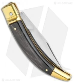 AGA Campolin Diana Lever Lock Automatic Brass Dark Horn (3.75" Satin) -Sharp Knives World AGA Campolin Diana LL Auto Brass Dark Horn Satin BHQ 135443 jr side