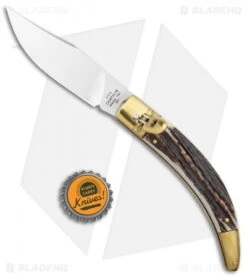 AGA Campolin Diana Lever Lock Automatic Brass Stag Horn (3.75" Satin) -Sharp Knives World AGA Campolin Diana LL Auto Brass Stag Horn Satin BHQ 135442 jr bottlecap