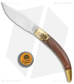 AGA Campolin Diana Lever Lock Automatic Brass Wood Knife (3.75" Satin) -Sharp Knives World AGA Campolin Diana LL Auto Brass Wood Satin BHQ 135444 jr bottlecap