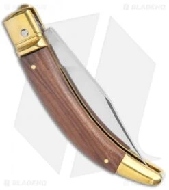 AGA Campolin Diana Lever Lock Automatic Brass Wood Knife (3.75" Satin) -Sharp Knives World AGA Campolin Diana LL Auto Brass Wood Satin BHQ 135444 jr side