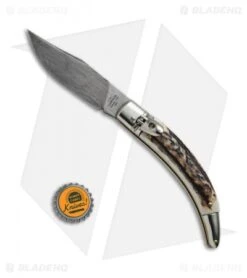 AGA Campolin Diana Lever Lock Automatic Knife Stag Horn (3.75" Damascus) -Sharp Knives World AGA Campolin Diana LL Damascus Stag Horn BHQ 67441 jr bottlecap