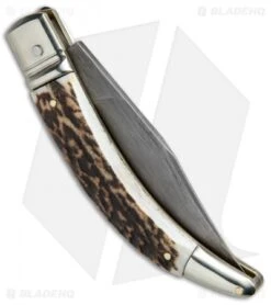 AGA Campolin Diana Lever Lock Automatic Knife Stag Horn (3.75" Damascus) -Sharp Knives World AGA Campolin Diana LL Damascus Stag Horn BHQ 67441 jr side