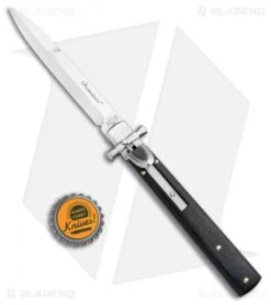 AGA Campolin 9" Dominus Bayonet Leverlock Automatic Knife Ebony (4" Satin) -Sharp Knives World AGA Campolin Dominius Ebony LL Auto Bayo Satin GO DOM23 EB BHQ 99910 jr bottlecap