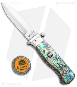 AGA Campolin Piccolo Italian Stiletto Automatic Knife Abalone (2.8" Satin) -Sharp Knives World AGA Campolin Piccolo Italian Stiletto Auto Abalone Satin BHQ 92868 jr bottlecap