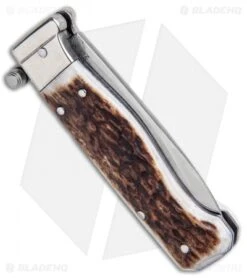 AGA Campolin Piccolo Italian Stiletto Automatic Knife Stag (2.8" Satin) -Sharp Knives World AGA Campolin Piccolo Italian Stiletto Auto Stag Satin BHQ 94619 jr side