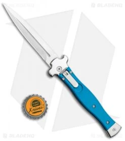 AGA Campolin Zero Dagger Leverlock Automatic Knife Blue G-10 (3.75" Satin) -Sharp Knives World AGA Campolin Zero Dagger LL Auto Blue G 10 Satin BHQ 117112 jr bottlecap