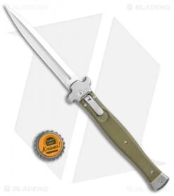 AGA Campolin Zero+ Dagger Leverlock Automatic Knife Green G-10 (4.25" Satin) 2.0 -Sharp Knives World AGA Campolin Zero Dagger LL Auto Green G 10 Satin BHQ 105462 jr bottlecap