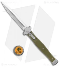 AGA Campolin Zero+ Dagger Leverlock Automatic Green G-10 (4.5" Satin M390) -Sharp Knives World AGA Campolin Zero Dagger LL Auto Green G 10 Satin BHQ 134844 jr bottlecap
