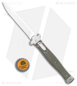 AGA Campolin Zero+ Italian Leverlock Automatic Knife OD Grn G-10 (4.5"Sat Bayo) -Sharp Knives World AGA Campolin Zero Plus Italian LL Auto OD Green G 10 Satin Bayo AGA02V SB BHQ 108800 jr bottlecap