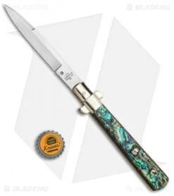 AGA Campolin 11" Frosolone Bayonet Stiletto Automatic Knife Abalone (5" Satin) 11 AGA Campolin 11" Frosolone Bayonet Stiletto Automatic Knife Abalone (5" Satin) -Sharp Knives World AGA Frosolone Abalonel 11in Bayo BP 29299 jr bottlecap 2
