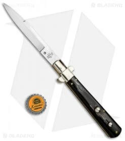 AGA Campolin 11" Frosolone Bayonet Stiletto Automatic Brazilian Horn (5" Satin) 11 AGA Campolin 11" Frosolone Bayonet Stiletto Automatic Brazilian Horn (5" Satin) -Sharp Knives World AGA Frosolone Brazilian Nickel 11in Bayo BP 29291 jr bottlecap