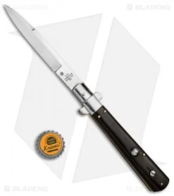 AGA Campolin 11" Frosolone Bayonet Stiletto Automatic Knife Ebony (5" Satin) -Sharp Knives World AGA Frosolone Ebony Nickel 11in Bayo BP 29294 jr bottlecap