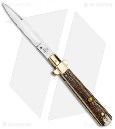 AGA Campolin 11" Frosolone Bayonet Stiletto Auto Knife Stag/Brass (5" Satin) 3 AGA Campolin 11" Frosolone Bayonet Stiletto Auto Knife Stag/Brass (5" Satin)