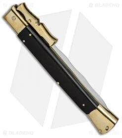 AGA Campolin 13" Bat Swinguard Automatic Brass/Ebony Wood (5.75" Satin Kriss) -Sharp Knives World aga 13in swing bat brass ebony kriss side cm